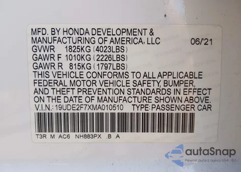 2021 Acura Ilx Premium Package/Technology Package из США, поврежденный, VIN 19UDE2F7XMA010510